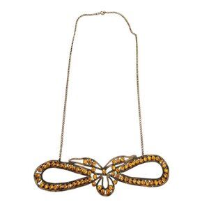 Antique Metal Chain And Rhinestone Bow Applique Turned Necklace (A8728)